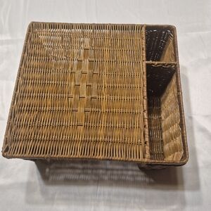 Vintage Brown Wicker Organizer Tray Good Shape. Old Collectible